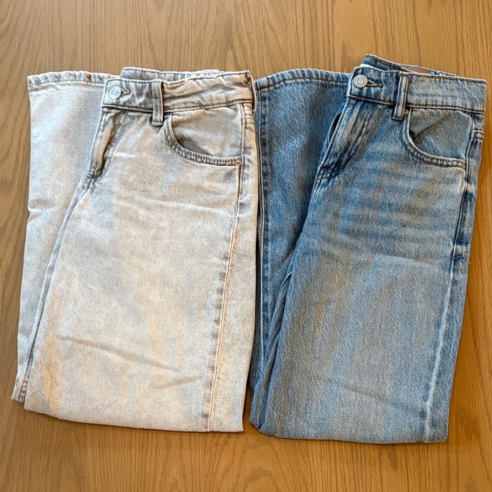 Two pairs of girls wide leg jeans